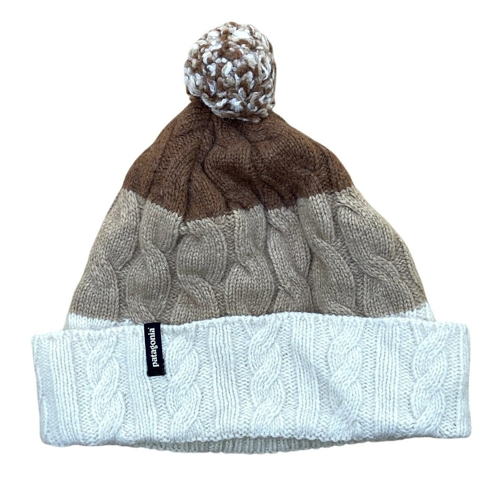 Patagonia Breaks Pom Beanie Hat Womens One Size Knit‎ Brown Merino Wool Blend